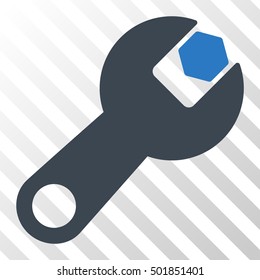 Smooth Blue Wrench toolbar pictogram. Vector pictogram style is a flat bicolor symbol on diagonal hatch transparent background.