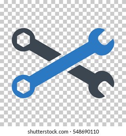 Smooth Blue Wrenches interface icon. Vector pictograph style is a flat bicolor symbol on chess transparent background.