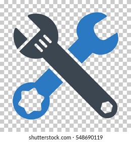 Smooth Blue Wrenches interface toolbar pictogram. Vector pictograph style is a flat bicolor symbol on chess transparent background.