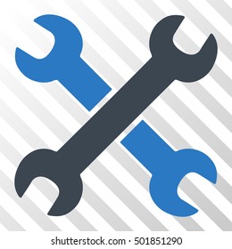 Smooth Blue Wrenches toolbar icon. Vector pictogram style is a flat bicolor symbol on diagonal hatch transparent background.