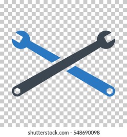 Smooth Blue Wrenches toolbar icon. Vector pictogram style is a flat bicolor symbol on chess transparent background.