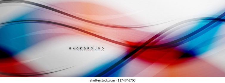 Smooth blur wave background, color flow concept on grey, vector illustration