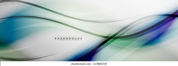 Smooth blur wave background, color flow concept on grey, vector illustration