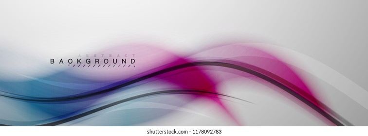 Smooth blur wave background, color flow concept on grey, vector illustration