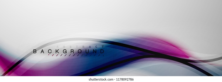 Smooth blur wave background, color flow concept on grey, vector illustration