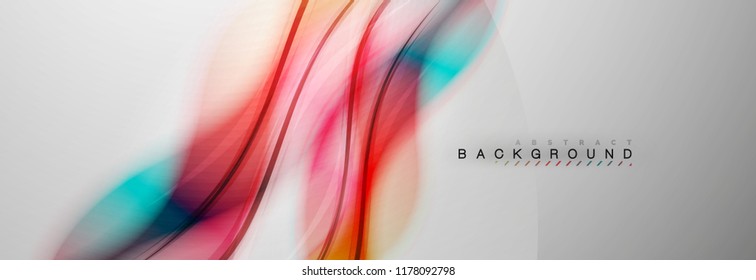 Smooth blur wave background, color flow concept on grey, vector illustration