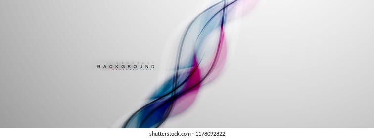 Smooth blur wave background, color flow concept on grey, vector illustration