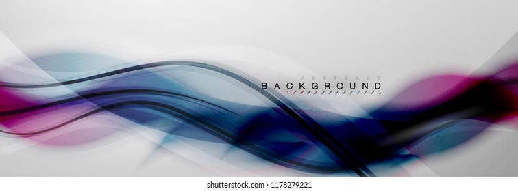 Smooth blur wave background, color flow concept on grey, vector illustration