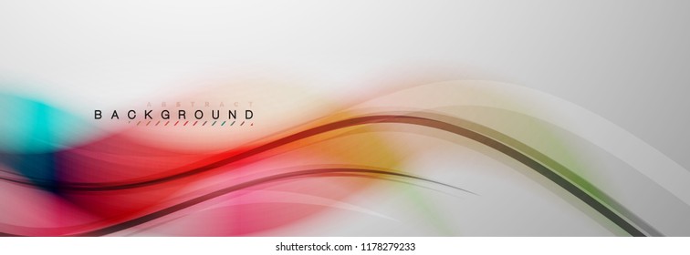Smooth blur wave background, color flow concept on grey, vector illustration
