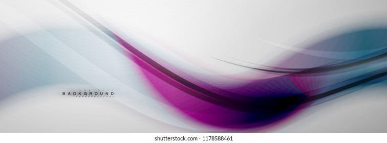 Smooth blur wave background, color flow concept on grey, vector illustration