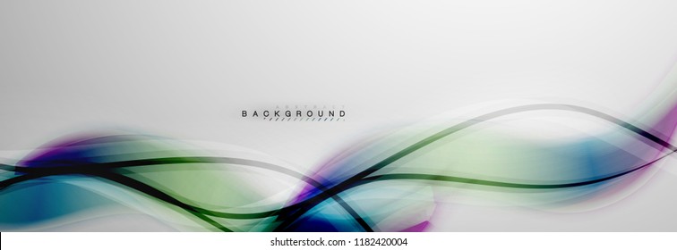 Smooth blur wave background, color flow concept on grey, vector illustration