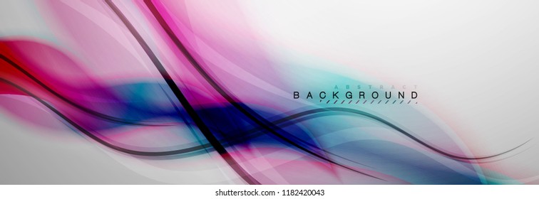 Smooth blur wave background, color flow concept on grey, vector illustration
