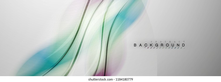 Smooth blur wave background, color flow concept on grey, vector illustration