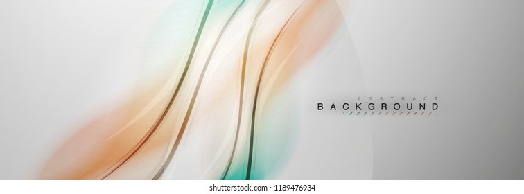 Smooth blur wave background, color flow concept on grey, vector illustration