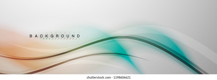 Smooth blur wave background, color flow concept on grey, vector illustration