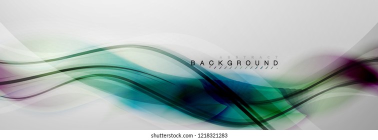 Smooth blur wave background, color flow concept on grey, vector illustration