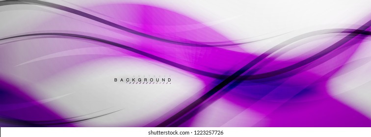 Smooth blur wave background, color flow concept on grey, vector illustration