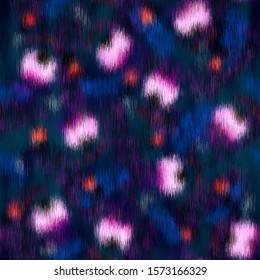 Smooth blurry fuzzy floral seamless swatch in bright blue and pink. Repeat graphic motif of mottled dynamic flower painting. Repetitive smooth mess print. Vector pattern.