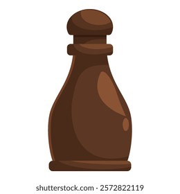 Smooth brown wooden chess pawn standing on white background, simple cartoon style illustration