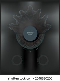Smooth clear sound waves background, black colour variant.