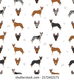 Smooth Collie coat colors, different poses seamless pattern.  Vector illustration