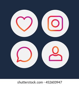 Smooth Color Gradient Line Icon Template Set Inspried By Instagram New Logo. Vector Illustration Icons Set For Your Social Media App Design Project And More.