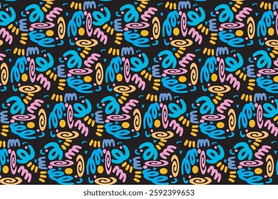 Smooth color pattern with curved and wavy lines on a black background