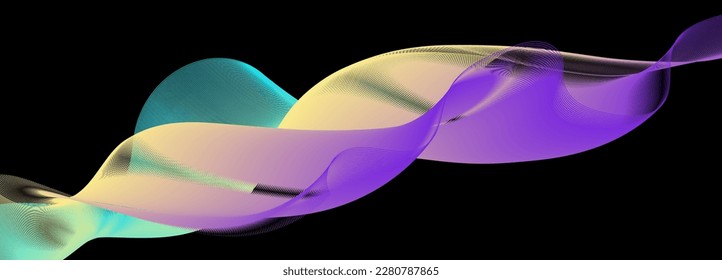 Líneas de colores suaves. Olas abstractas en un fondo negro. Diseño de vectores para interiores creativos, estilo corporativo. Un elemento del diseño de cubiertas, afiches y banners. Composición creativa