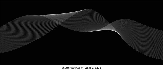 Smooth and continuous wave pattern in black and white, creating an elegant, minimalistic aesthetic for artistic backgrounds and graphic compositions.
