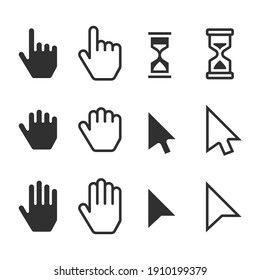 Smooth cursors icons mouse hand arrow hourglass. Computer Mouse Cursor symbol set. Vector illustration EPS 10.