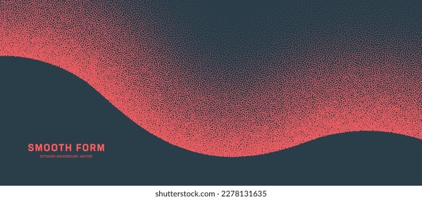 Smooth Curved Border Vector Red Dot Work Minimal Scenic Abstract Background. Serenity and Harmony Concept Panoramic Wide Minimalistic Wallpaper. Half Tone Gradient Art Contemporary Graphic Abstraction