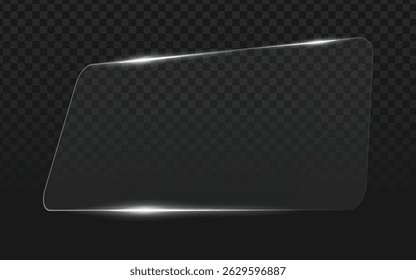 Smooth curved glass panel with soft highlights and a subtle tilt, creating a sleek, translucent surface. Perfect for product mockups, architectural renders, or minimalist design accents.