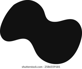 Smooth, curved, and irregular black shape creates a sense of fluidity and dynamism against a clean white backdrop, suitable for various design applications