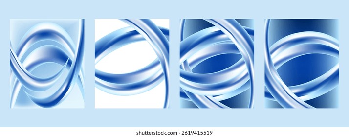 Smooth Curved Lines in Metallic Blue Abstract Background  Modern Art  presentation or mobile wallpaper Design