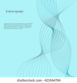The smooth curved lines running up. Abstract soft blue background with curved white lines