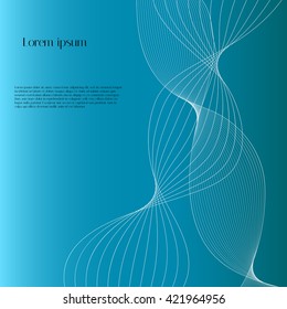 The smooth curved lines running up. Abstract blue background with curved white lines