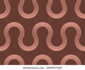 Smooth Curved Lines Vector Seamless Pattern Trendy Brown Funk Abstract Background. Half Tone Art Illustration for Fashionable Textile Print. Endless Graphic Abstraction Wallpaper Dot Work Texture