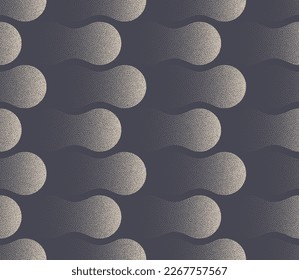 Smooth Curved Rounded Forms Seamless Pattern Vector Dot Work Abstract Background. Contemporary Style Repetitive Fashionable Textile Print. Endless Ripple Structure Wallpaper. Halftone Art Illustration