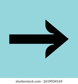 Smooth curved tip right arrow in black vector style, ideal for UI designs, apps, and navigation interfaces.

