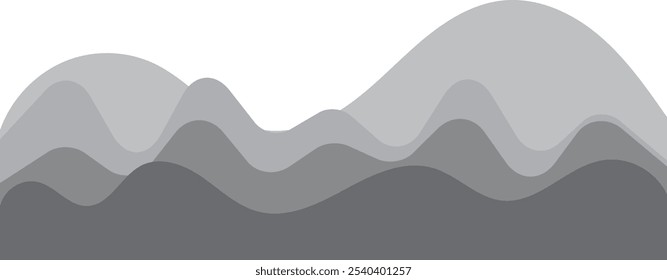 Smooth, curvy shapes form a stylish grayscale mountain landscape, perfect for business presentations and websites. Trendy and elegant, with a contemporary feel