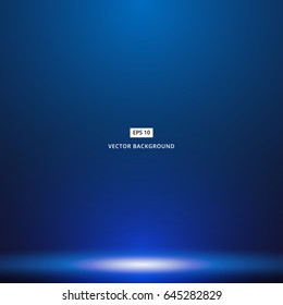 Smooth Dark blue with Black vignette studio room background with light shines from above. vector