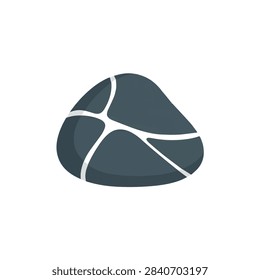 Smooth dark grey river stone with white mineral veins isolated on white background