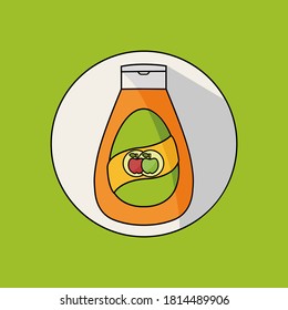 smooth dessert black outline. linear container. plastic natural red or green apple syrup drip flavor icon & mash fruit vector flat design symbol. line puree bottle tube sauce. honey art Rosh Hashana