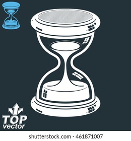 Smooth detailed vector white sand-glass. Old-fashioned elegant 3d hourglass with pour sand. Time without end conceptual icon, includes invert version. Web design element.