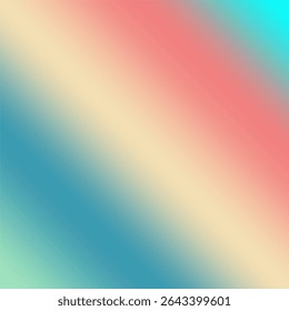 A smooth diagonal gradient blend transitioning through soft teal, cream, coral pink, and cyan hues. The overall aesthetic is calm, pastel toned, and abstract.