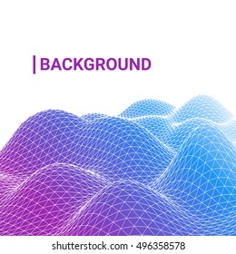 The smooth digital surfaces in modern colors on light background. Vector illustration. abstract background for technology, programming, game, brochure. Wireframe of sand dunes in the desert, seabed