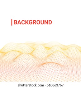 The smooth digital surfaces in modern colors on light background. Vector illustration. abstract background for technology, programming, game, brochure. Wireframe of sand dunes in the desert, seabed