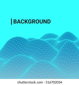 The smooth digital surfaces in modern colors on light background. Vector illustration. abstract background for technology, programming, game, brochure. Wireframe of sand dunes in the desert, seabed