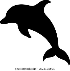 Smooth dolphin silhouette with flowing curves, distinct dorsal fin, and dynamic movement on white