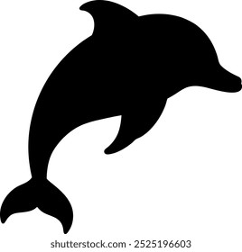 Smooth dolphin silhouette with flowing curves, distinct dorsal fin, and dynamic movement on white